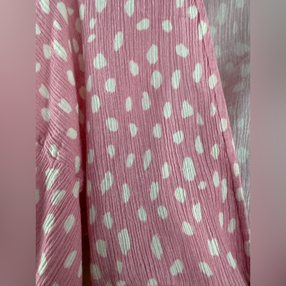 Anthropologie Pink Polka Dot Tie-Front Blouse - Picture 11 of 15